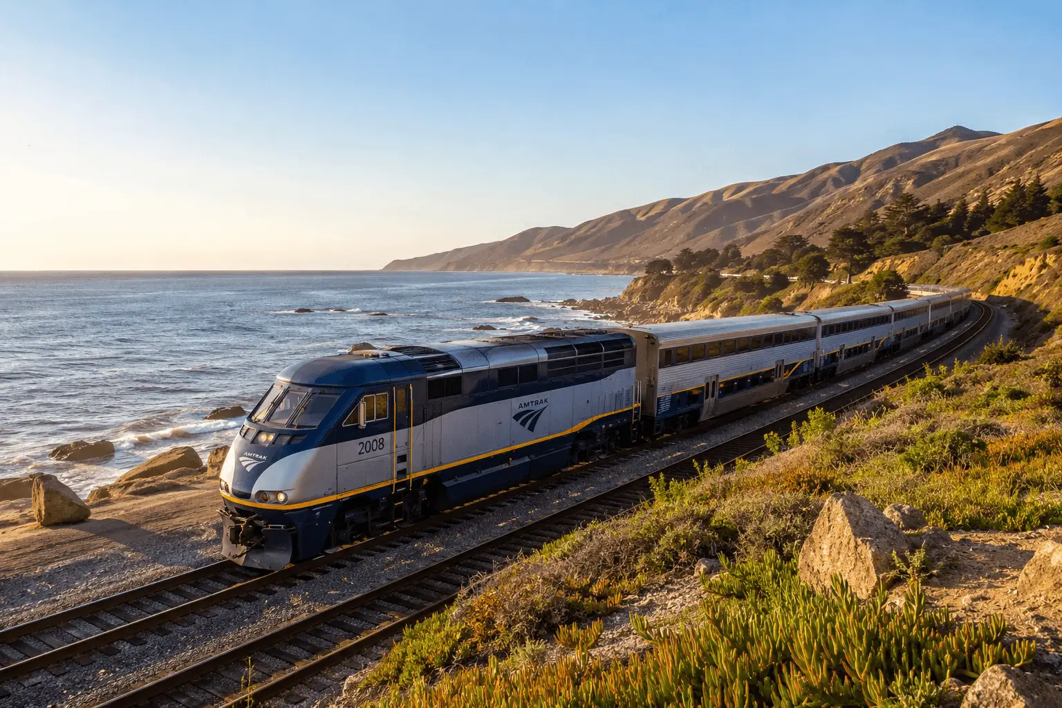 Train Los Angeles San Francisco (Amtrak) longeant la côte californienne près de Big Sur