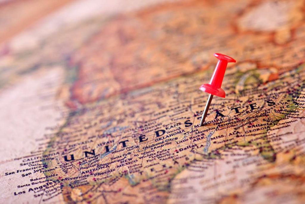 Carte des Etats Unis pour mesurer la superficie des etats américains