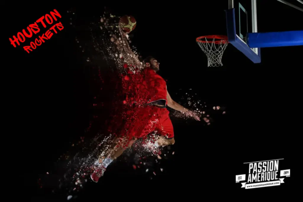 Houston Rockets basketball – joueur en action au dunk Toyota Center